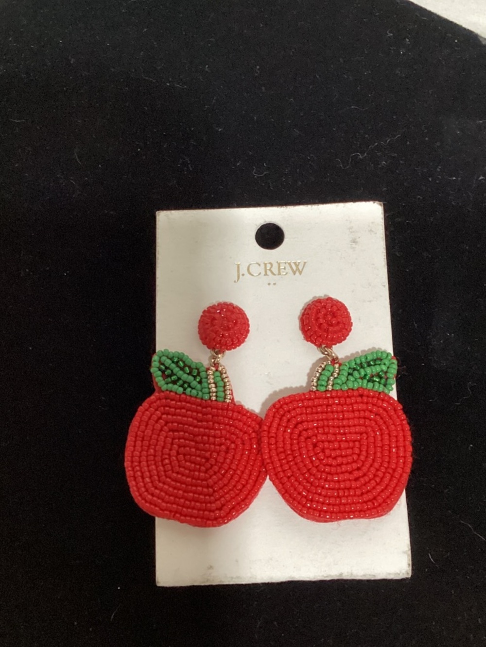 J. Crew Red Beaded Apple Drop Earrings with Green Leaves